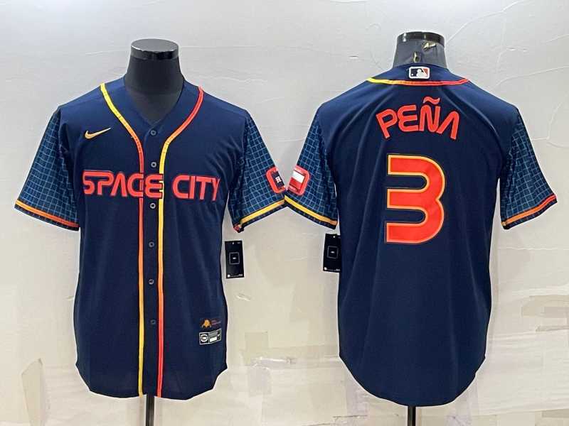Men%27s Houston Astros #3 Jeremy Pena 2022 Navy Blue City Connect Cool Base Stitched Jersey